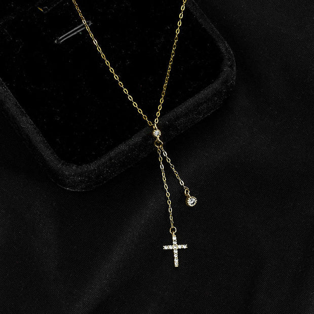 925 Sterling Silver Cross Necklace – 18K Gold Plated Chain