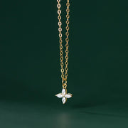 Clover Charm: 925 Silver Four-Petal Flower Necklace with Zircon Pendant