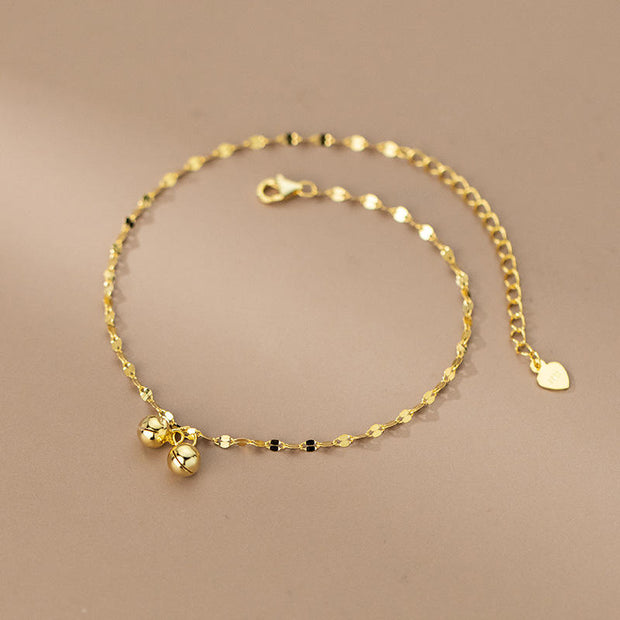 925 Sterling Silver Minimalist Double Round Bead Bells Anklet for Women