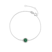 Sterling Silver Friendship Bracelet, 925 Silver with Round Malachite & Zircon Accents