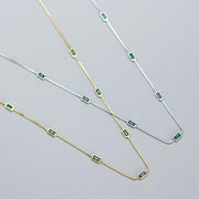 Emerald Elegance: 925 Sterling Silver Rectangle Emerald Stone Necklace