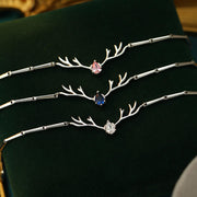 Sterling Silver Christmas Deer Antlers Bracelet with Water Drop Zircon