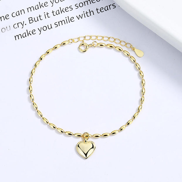 925 Sterling Silver Minimalist Love Heart Charm Bracelet