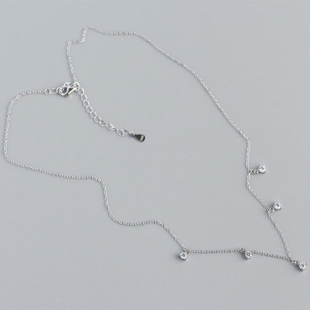 925 Sterling Silver 5 Stone White CZ Diamond Dangling Necklace