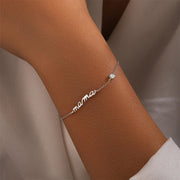 Sterling Silver "MAMA" Bracelet, 925 Silver Gold-Plated with Round Diamonds