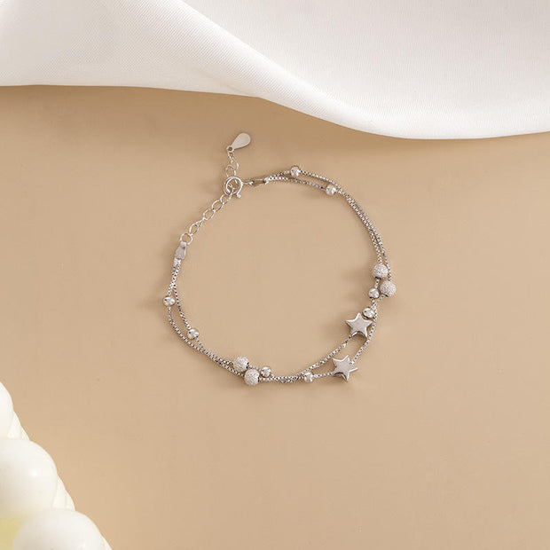 925 Sterling Silver Double-Layer Five-Pointed Star and Ball Bracelet