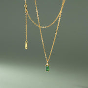 Emerald Harmony: 925 Silver Long Rectangular Green and White Zircon Necklace