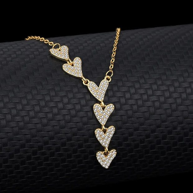 925 Sterling Silver Cascading Hearts Pendant Necklace with Gold Plated Chain