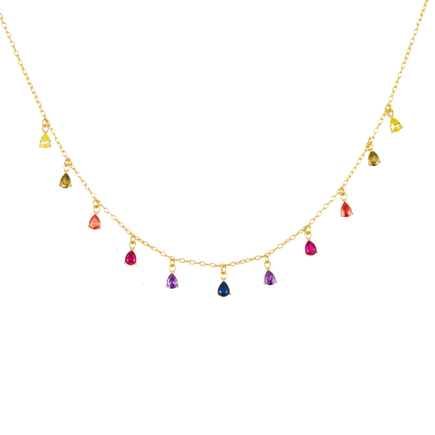 925 silver jewelry sterling silver colorful water drop zircon necklace gold plated chain necklace