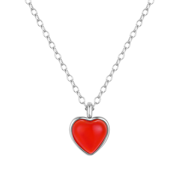 925 Sterling Silver Agate Red Heart Pendant Necklace