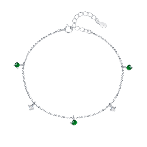 925 Sterling Silver Round White & Green Emerald Zircon Drop Diamond Gold Plated Bracelet