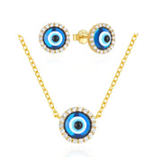 925 Sterling Silver Blue Devil Eye Necklace Earrings with Diamond