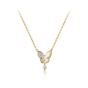 925 Sterling Silver Butterfly Necklace with Shell Drop Diamond Pendant