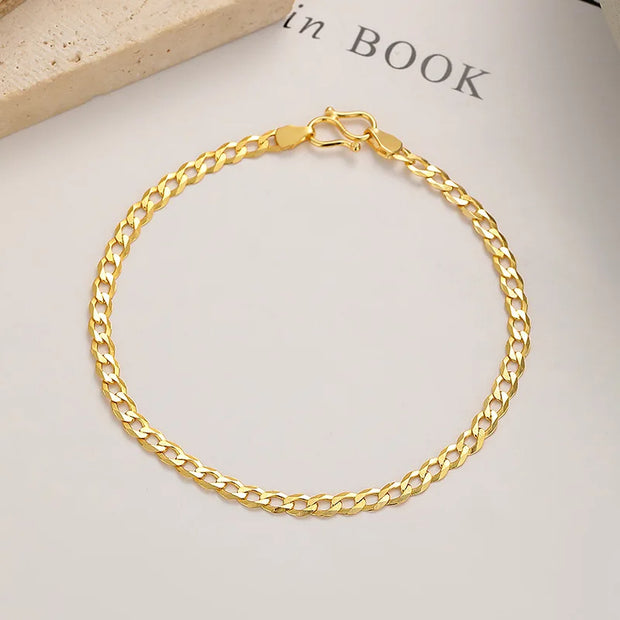 925 Sterling Silver Minimalist Bracelets – Simple Cuban Curb Link Chain Gold-Plated Bracelets for Women