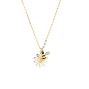 925 Sterling Silver Bee and Flower Necklace with Zircon and Enamel Pendant