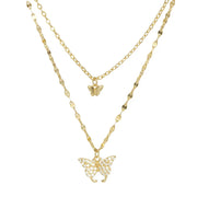 925 Sterling Silver Butterfly Necklaces Two Layers Double Chain Butterflies Diamond Gold Plated Necklaces