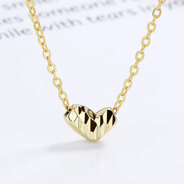 925 Silver Necklace Jewelry - 925 Sterling Silver Simple Plain Love Heart Pendant Gold Plated Chain Necklace