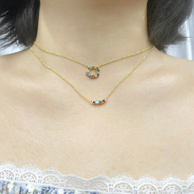 Vibrant Elegance: 925 Sterling Silver Rainbow Bar Diamond Zircon Necklace