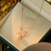 Christmas Fashion Deer Antlers Shape Jewelry, S925 Sterling Silver Pearl Dangle Gold Plated Necklace