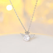 925 Sterling Silver Angel Wings Crown Zircon Gold Plated Necklace for Women