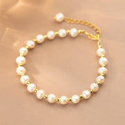 Fine Jewelry 925 Sterling Silver Friendship Bracelet with Natural Baroque Pearls and Small Beads