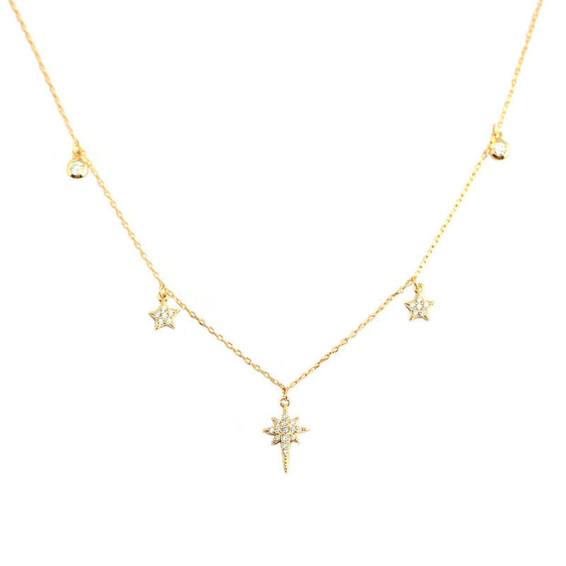 925 Sterling Silver Star Pendant Necklace – 18K Gold Plated Diamond Dangling Necklace