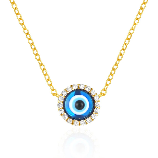 925 Sterling Silver Blue Devil Eye Necklace Earrings with Diamond