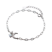 Fine Jewelry 925 Sterling Silver Friendship Bracelet with Moon and Star Opal Zircon