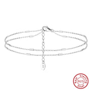 925 Sterling Silver Summer Beach Anklets for Women, Gold Plated Double Layered Anklet with Space Bar Decorated Chain