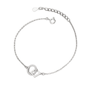 Sterling Silver Geometric Charm Bracelet, Round Circle & Square Diamond Accents