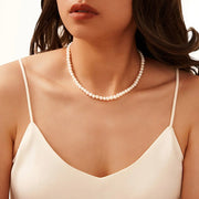 6-7MM round natural freshwater pearl gold plated necklace