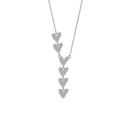 925 Sterling Silver Cascading Hearts Pendant Necklace with Gold Plated Chain