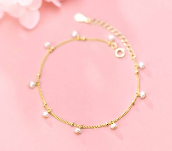 925 Sterling Silver Pearl Bracelet - Multiple Freshwater Pearls Gold-Plated Bracelet