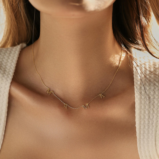 Minimalist Jewelry 925 Sterling Silver Letter Necklace, Gold Plated MAMA Necklace