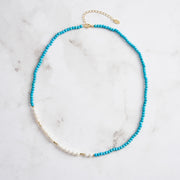 Irregular Natural Turquoise & Freshwater Pearl Beaded Necklace