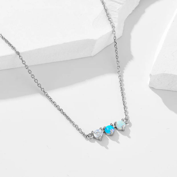 925 Sterling Silver Bar Shaped Opal Necklace