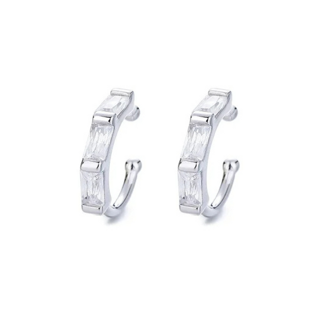 Sterling Silver C Shape Not Piercing Hoop Earrings (1pir 2pcs)