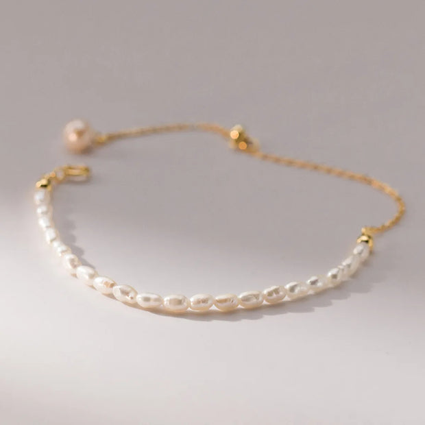 925 Sterling Silver Bracelets – Small Natural Real Pearl Gold-Plated Bracelets for Women