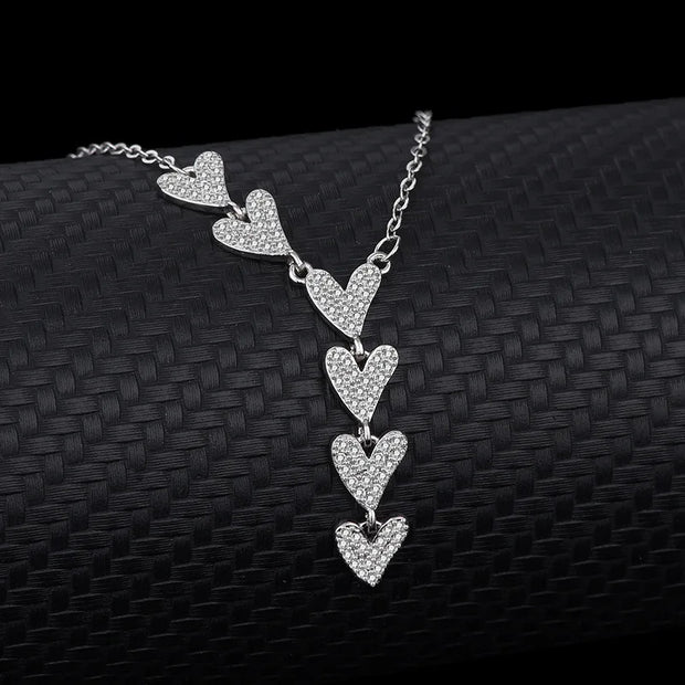 925 Sterling Silver Cascading Hearts Pendant Necklace with Gold Plated Chain