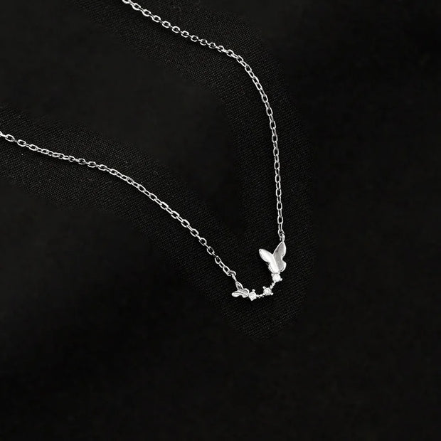 925 Sterling Silver Butterfly Necklace with Diamonds