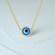 925 Sterling Silver Blue Devil Eye Necklace Earrings with Diamond