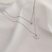 925 Sterling Silver Butterfly Necklaces Two Layers Double Chain Butterflies Diamond Gold Plated Necklaces