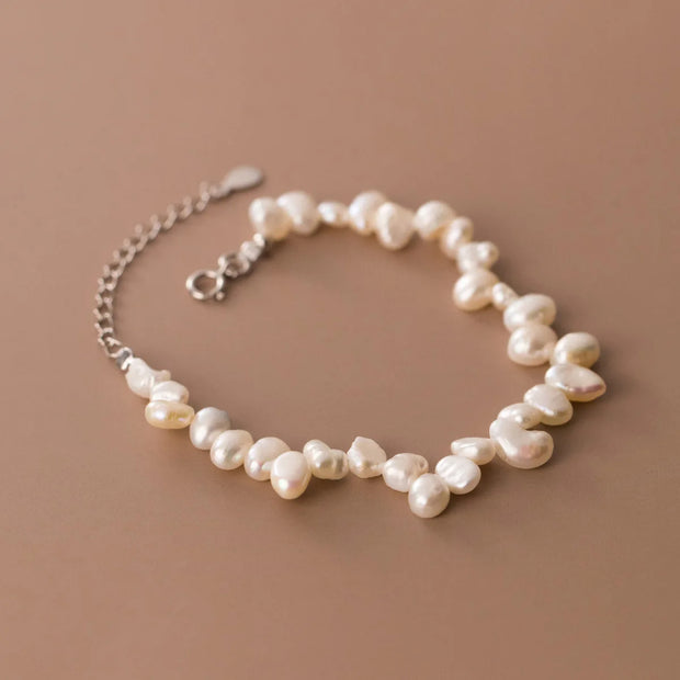 Fine Jewelry 925 Sterling Silver Baroque Pearl Bracelet