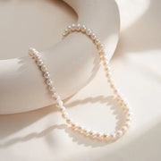 5-6MM round natural freshwater pearl gold plated necklace