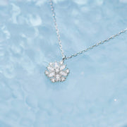 Snow Blossom: 925 Sterling Silver Snow Flower Zircon Pendant Necklace