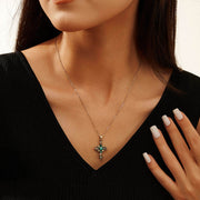 Sterling Silver Necklace with Natural Stone Turquoise Cross Pendant