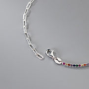 925 Sterling Silver Paper Clip Chain Bracelet with Colorful Diamond Zircon