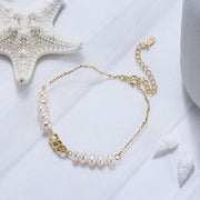 925 Sterling Silver Chain and Pearl Bracelet for Women and Girls