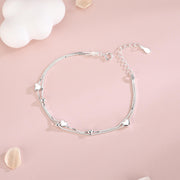 925 Sterling Silver Love Heart Charm Double Layer Bracelet for Women