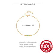 925 Silver Chain Bracelet Jewelry for Women, 18K Gold-Plated Sterling Silver with Emerald and Diamond Accents